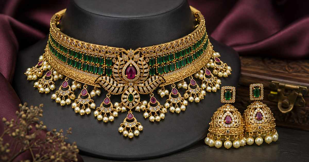 Emerald and AD diamond choker