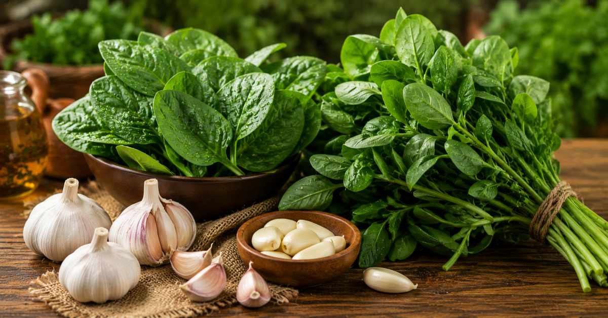Greens, garlic