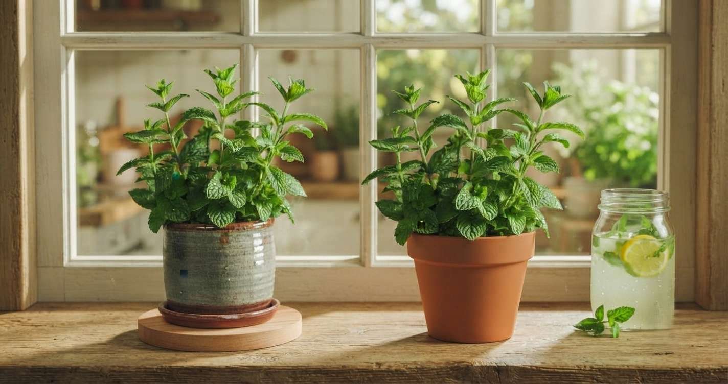 Mint and sage plants