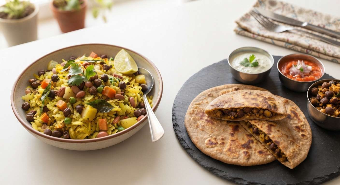Paratha and Poha with Black Beans