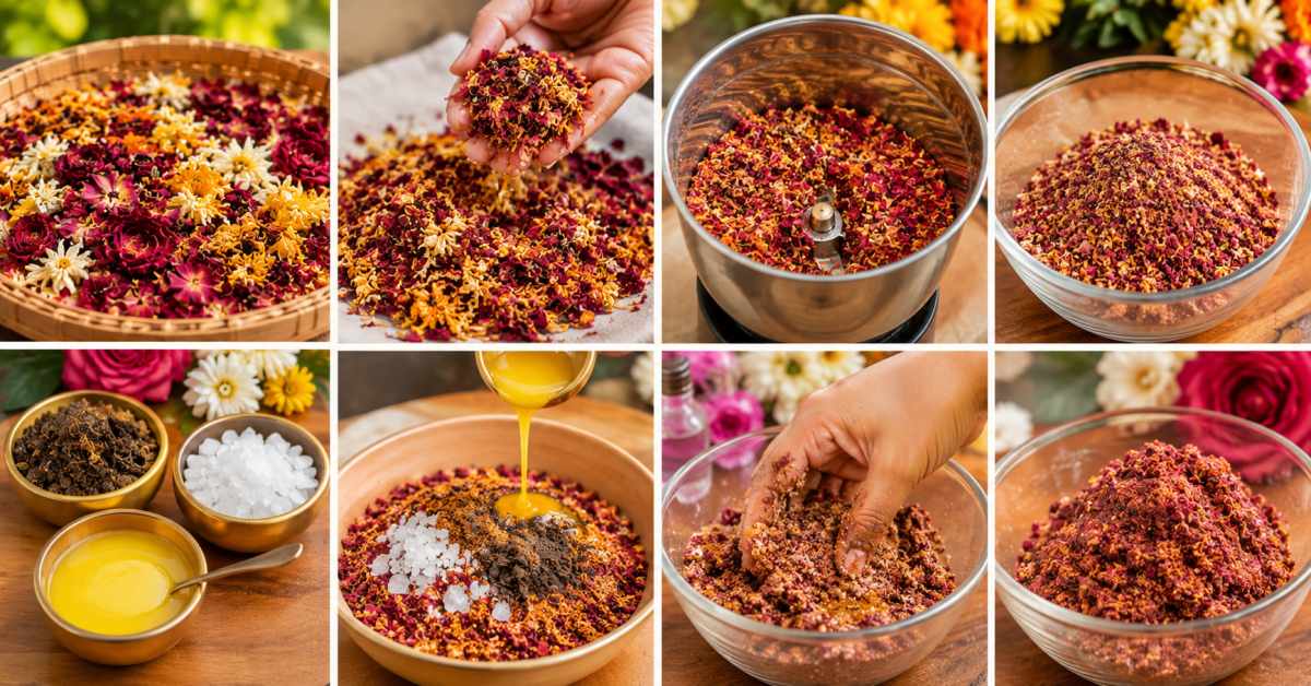 Preparation of a fragrant mixture using flower powder
