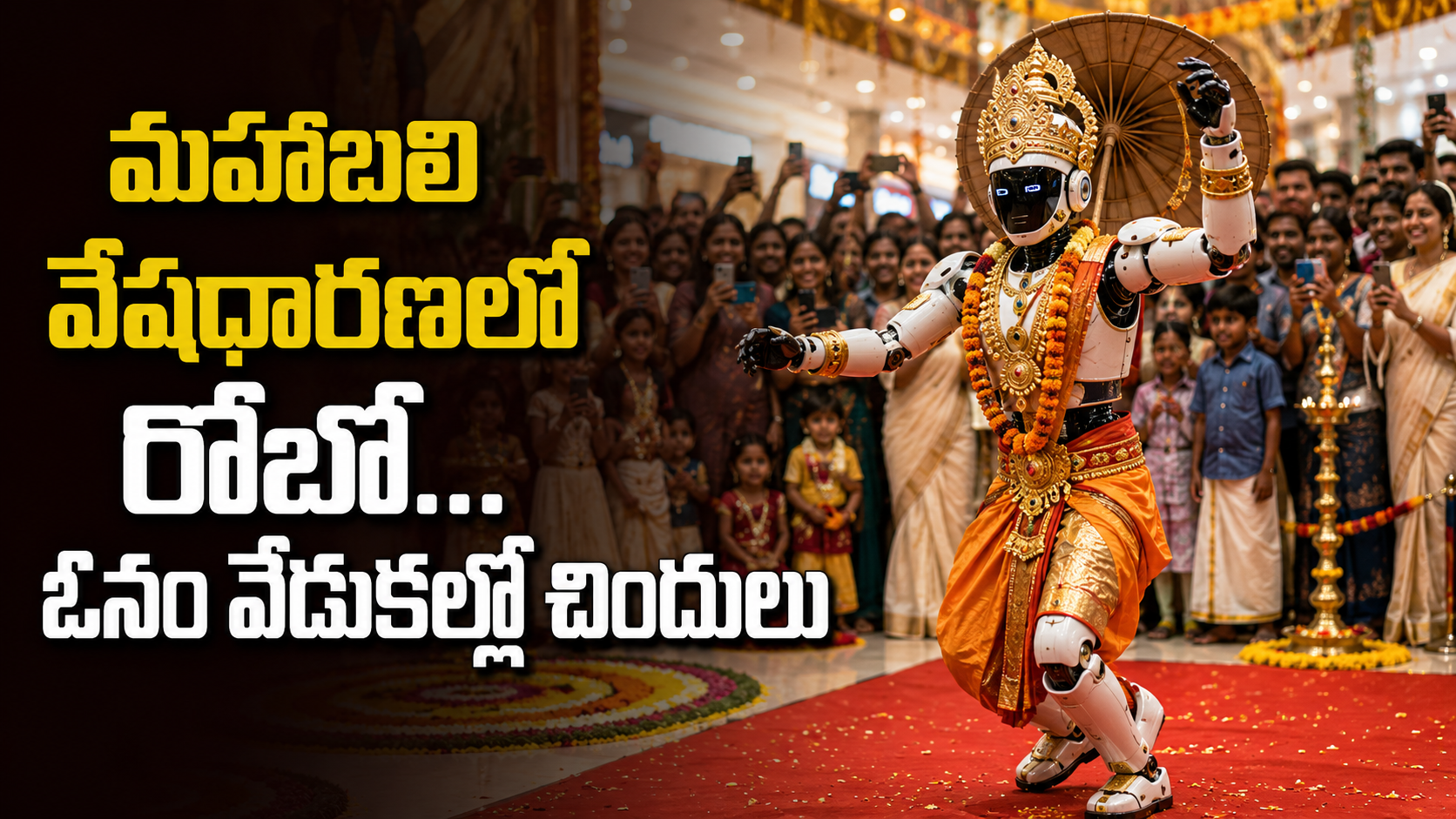 Robot Dressed As Mahabali Dancing At Onam Celebrations