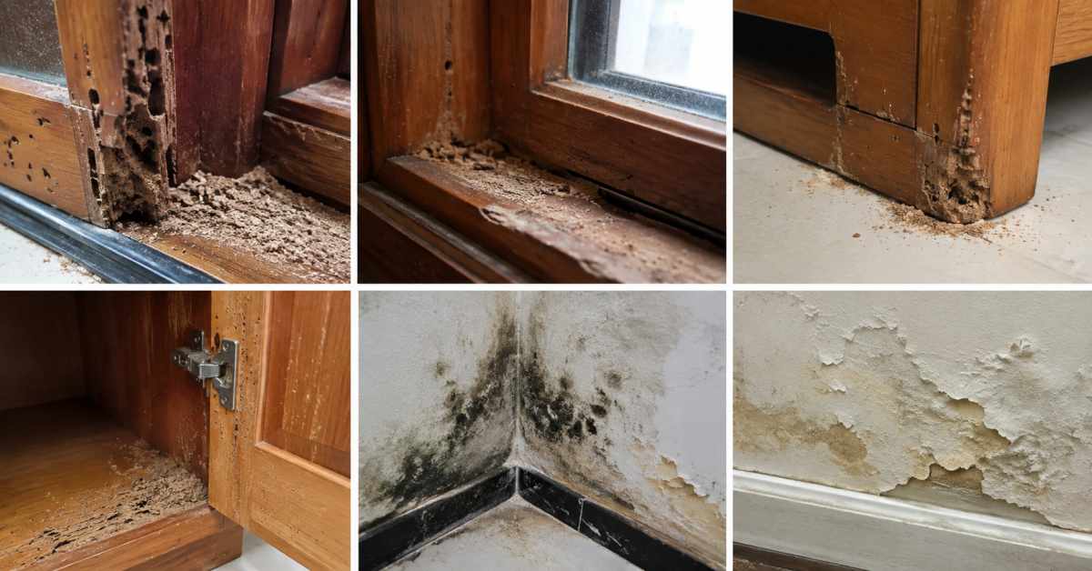 The condition of wooden items and walls should be checked
