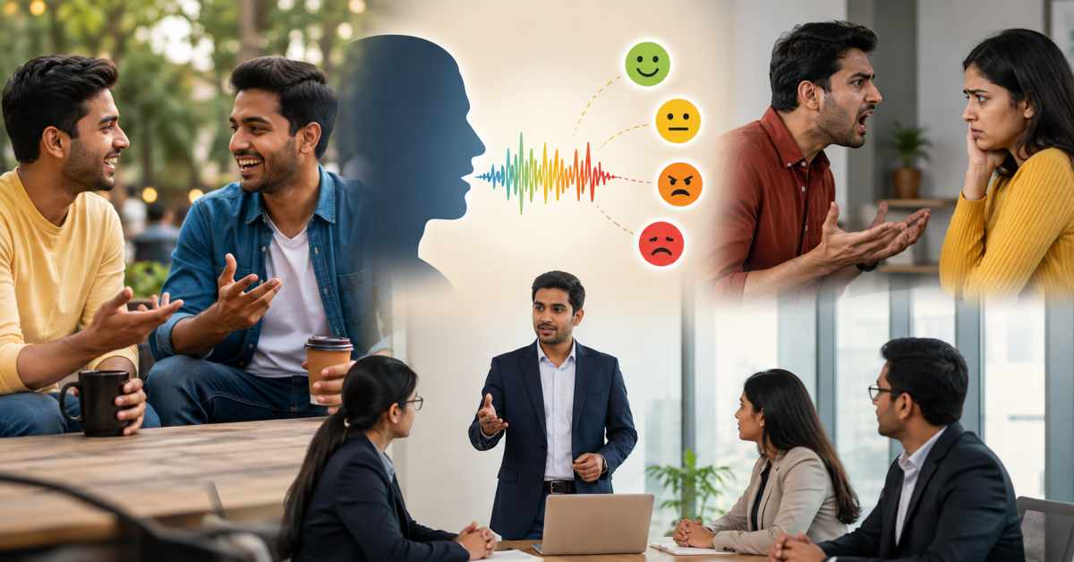 The tone of voice also conveys emotions.