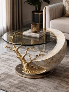 Luxury Living Room with Glass-Top Coffee Table