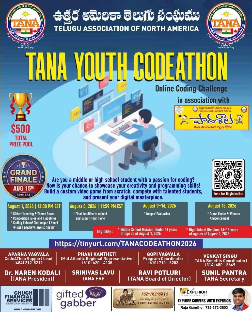 యువ సాంకేతిక ప్రతిభకు తానా తోడ్పాటు… Tana Mid Atlantic Organizes Successful Youth Code A Thon 2026 To Promote Young Tech Talent
