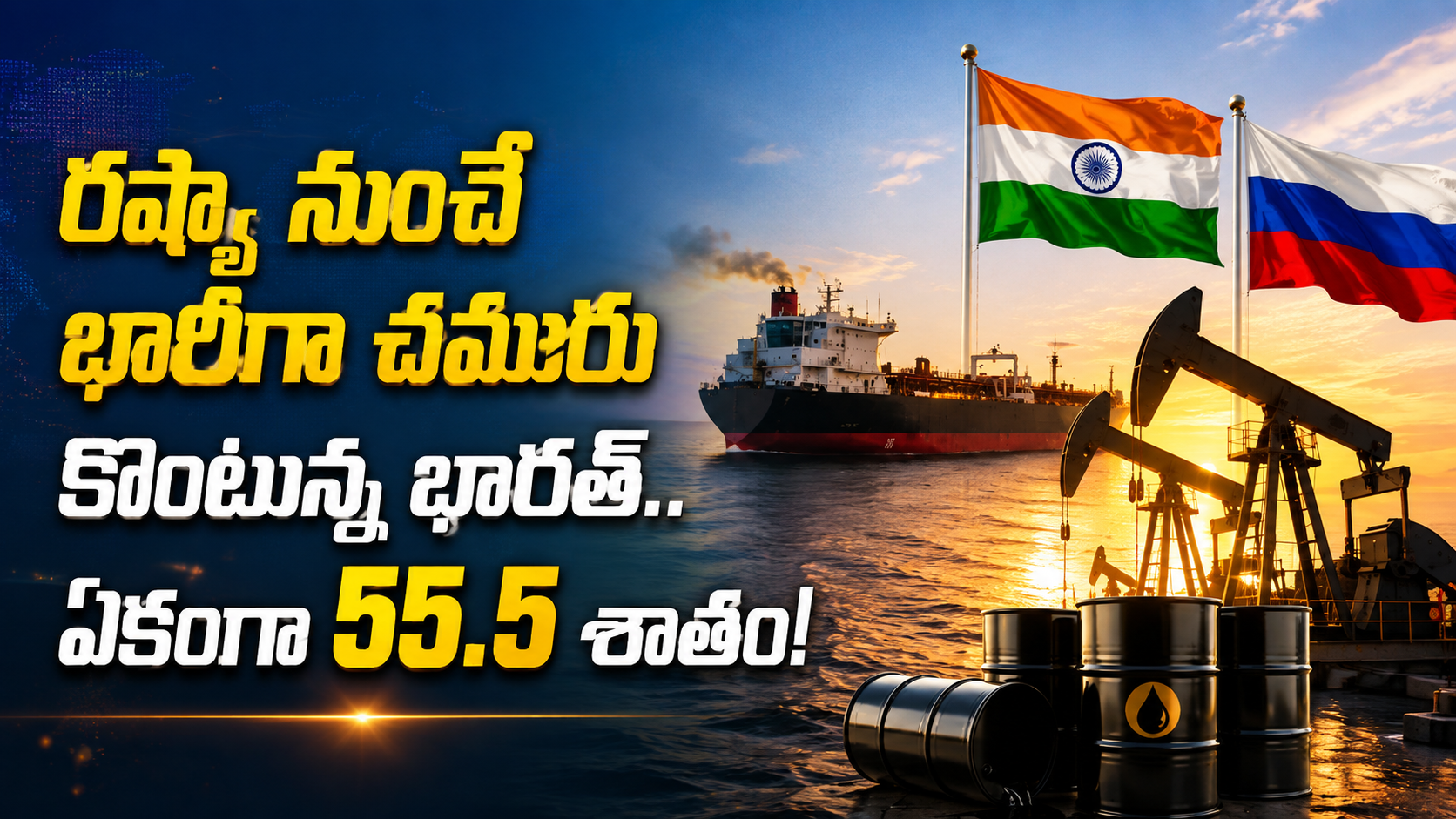 రష్యా నుంచే భారీగా చమురు కొంటున్న భారత్.. ఏకంగా 55.5 శాతం! రష్యా నుంచే భారీగా చమురు కొంటున్న భారత్.. ఏకంగా 55.5 శాతం!
