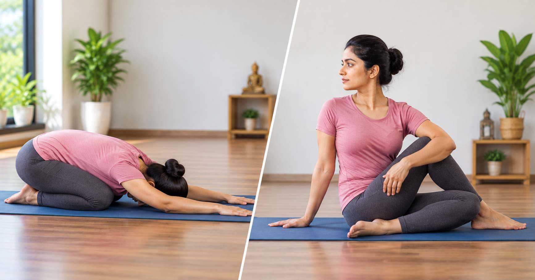 Balasana and Ardha Matsyendrasana