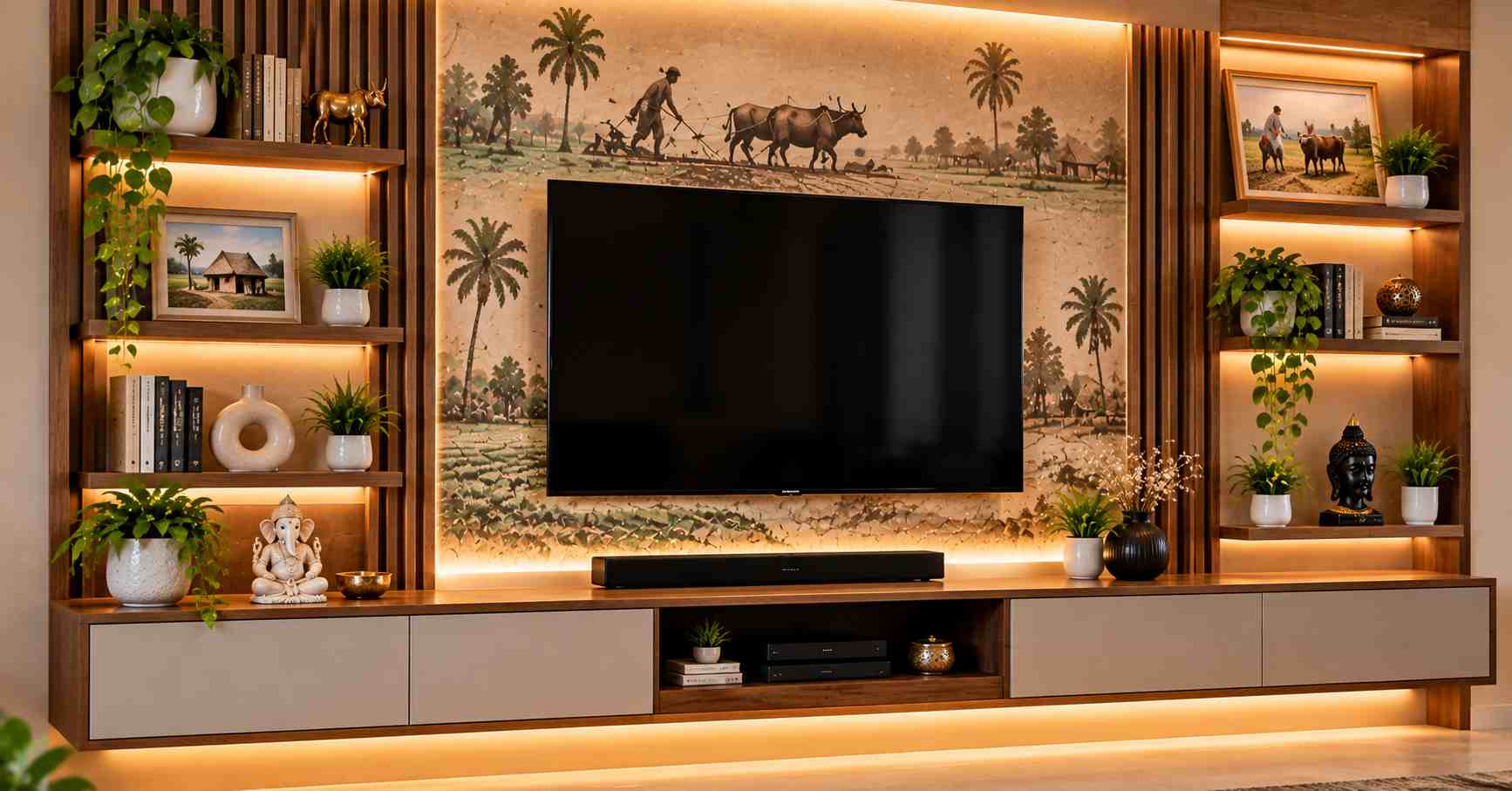 Clean TV unit look with greenery