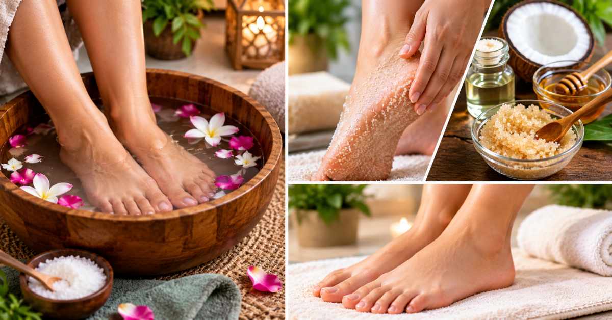 Clean and scrub your feet with lukewarm water.