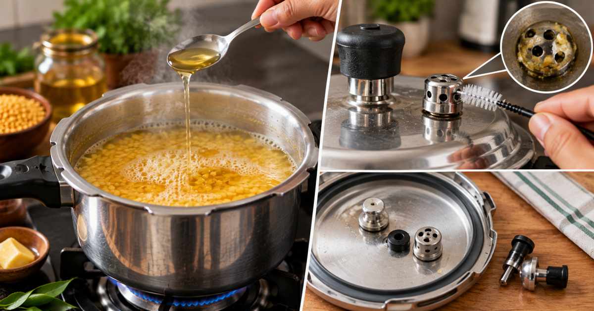 Cleaning the cooker vents is more important than the oil or ghee.
