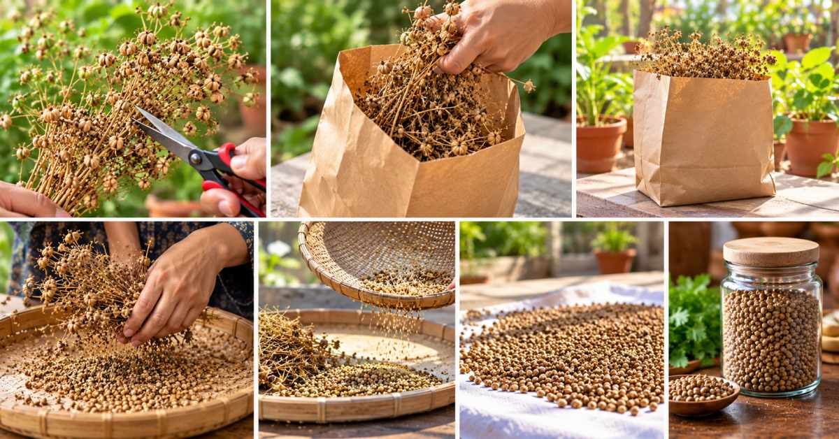 Coriander seeds should be cut and dried like this.