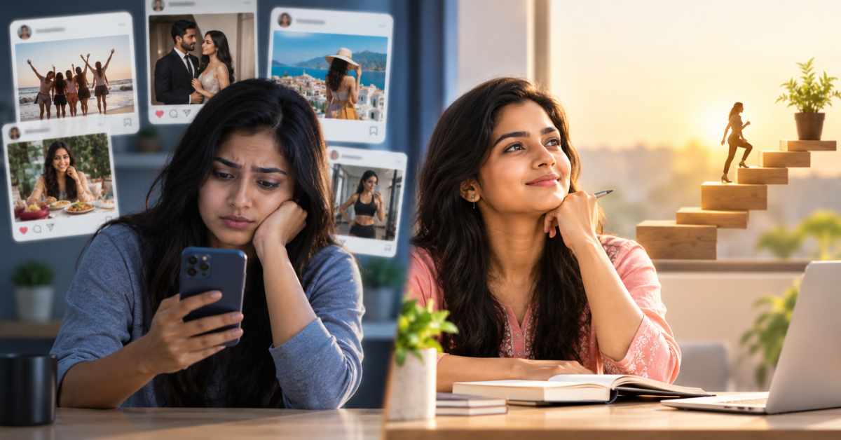 Cut down on comparing yourself with others on social media. 