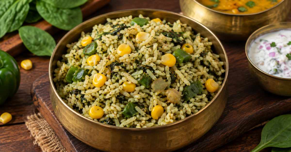 Delicious spinach rice ready in two minutes.