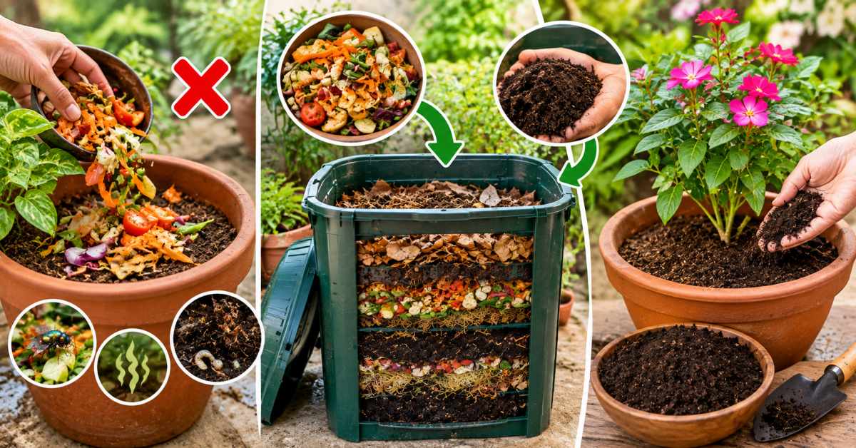 Do not apply fresh vegetable waste directly to the plants.