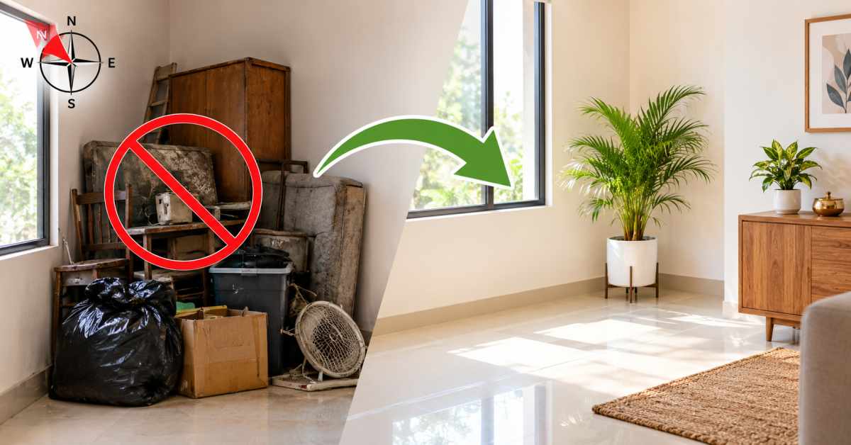 Do not place heavy objects or trash in the northwest direction.