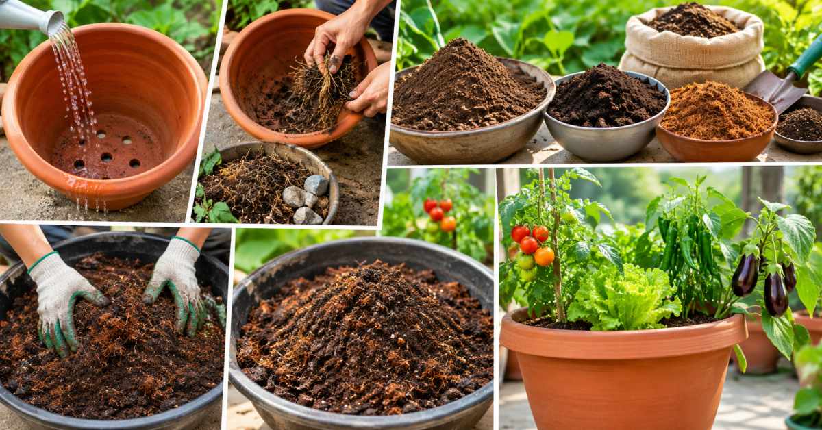 First, prepare the pot and the soil mixture.