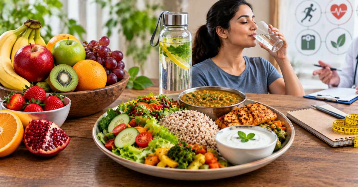 Fruits, water, and personal health essentials