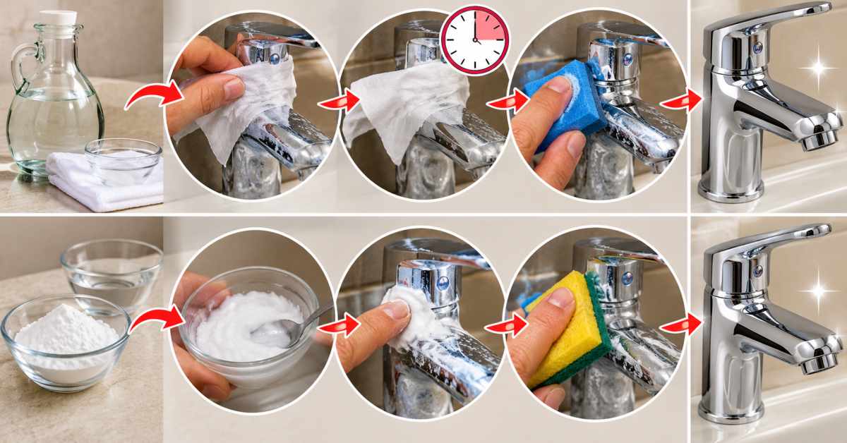 Get rid of white stains with vinegar and baking soda.