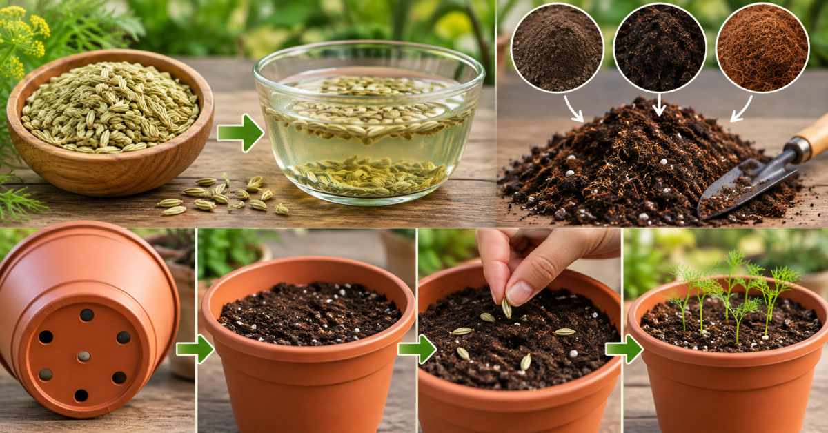 Good quality fennel seeds, proper soil mix