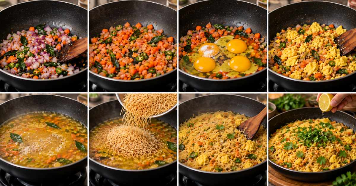 Method of cooking with vegetables and eggs
