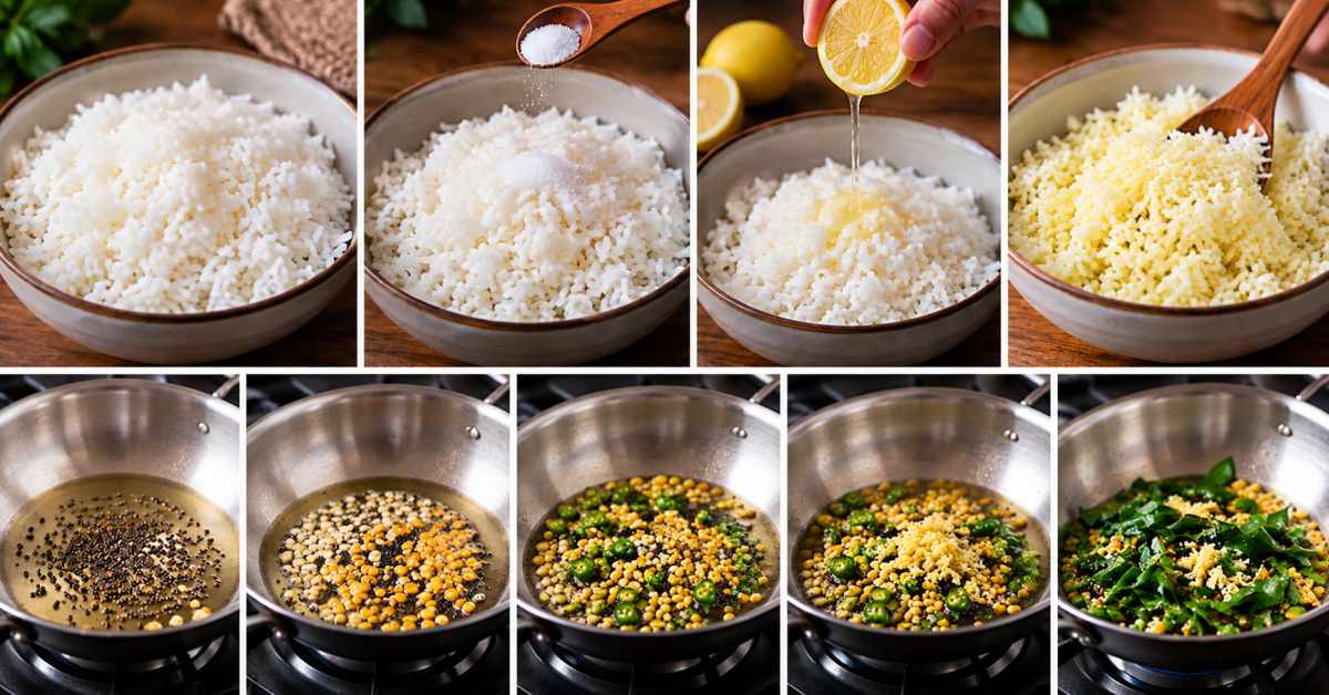 Mix lemon juice into the rice and prepare a delicious tempering.