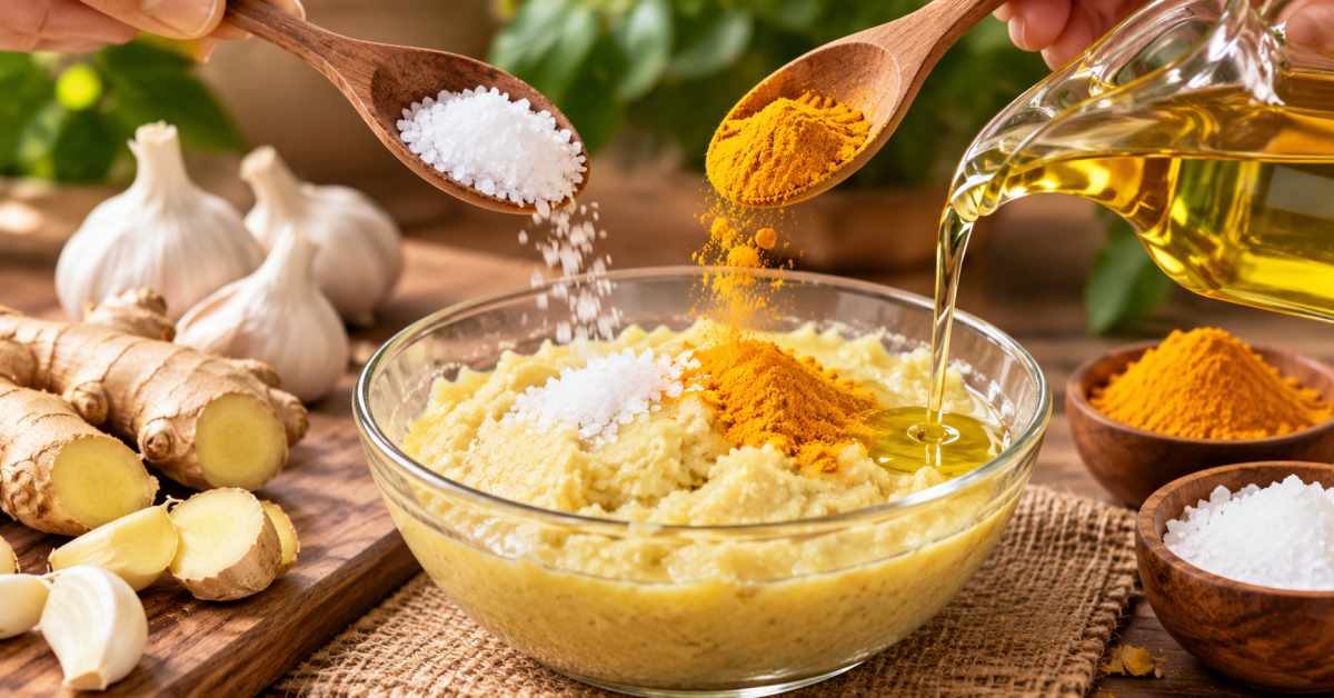 Mix salt and turmeric like this.