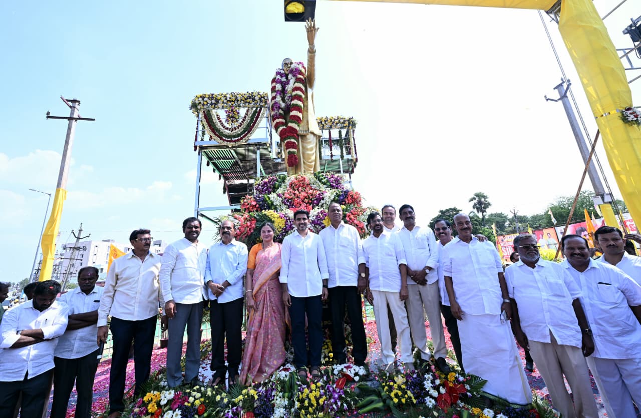 Minister Lokesh Unveiled The Bronze Statue Of The Late Ntr In Kovur