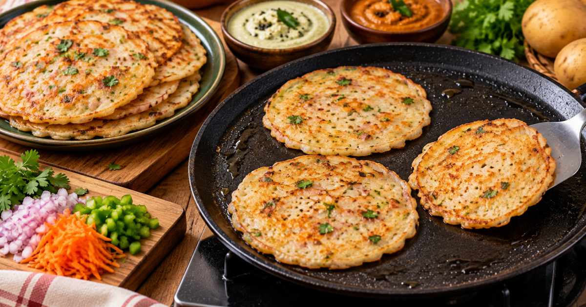Pour the batter onto the tawa and cook until crispy.