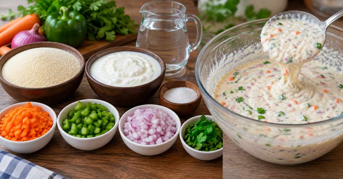 Prepare the batter using semolina and curd like this.