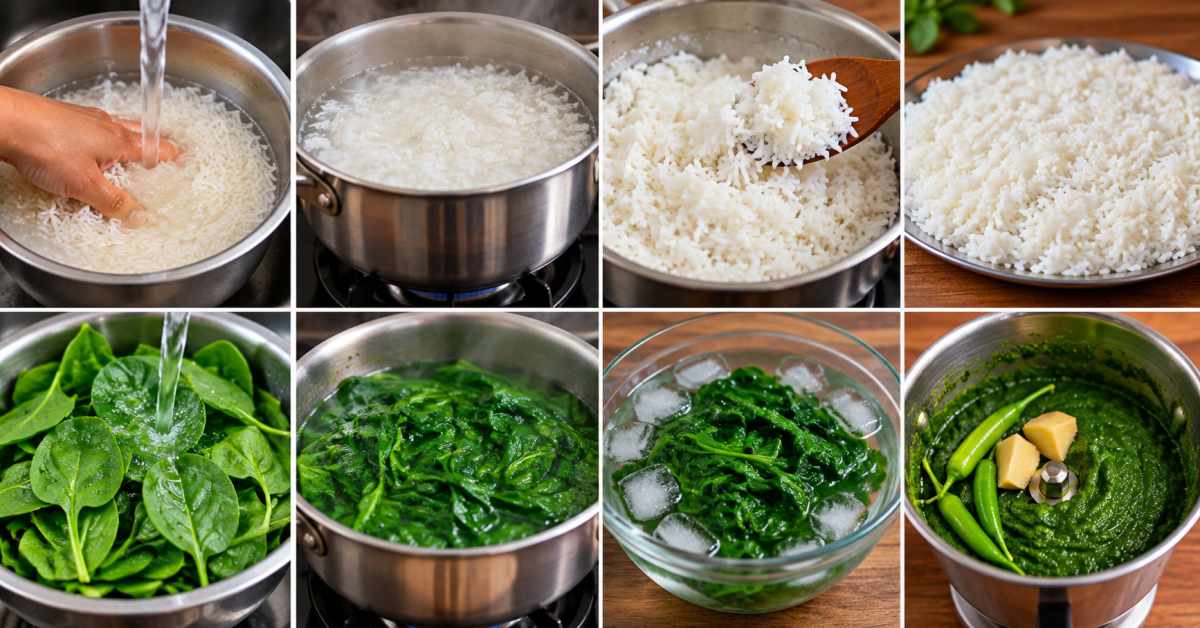 Prepare the rice and spinach like this.