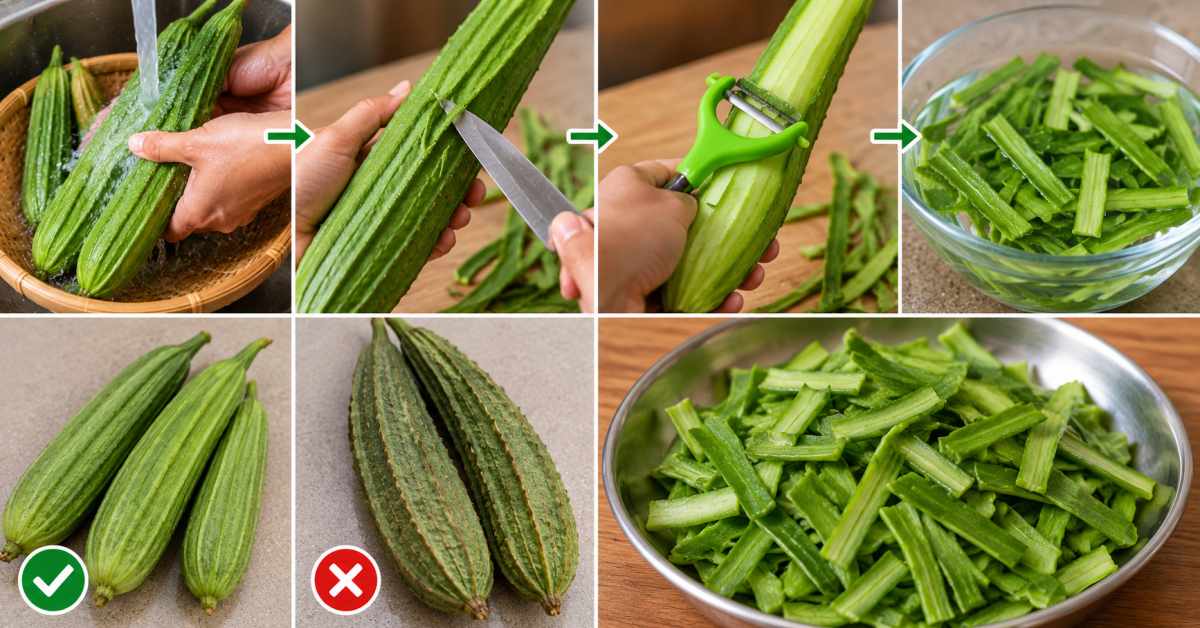 Prepare the ridge gourd peel like this.