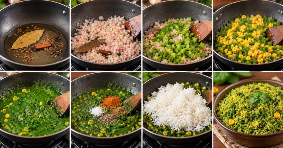 Prepare the spinach mixture with spices.