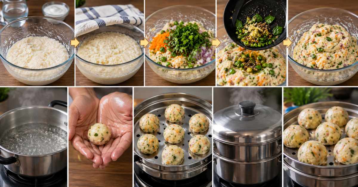 Shape the dough into balls and steam-cook them.