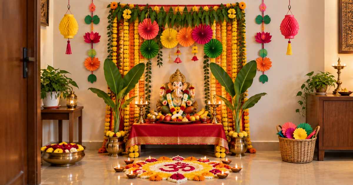 Simple yet attractive decoration using flowers and paper crafts.
