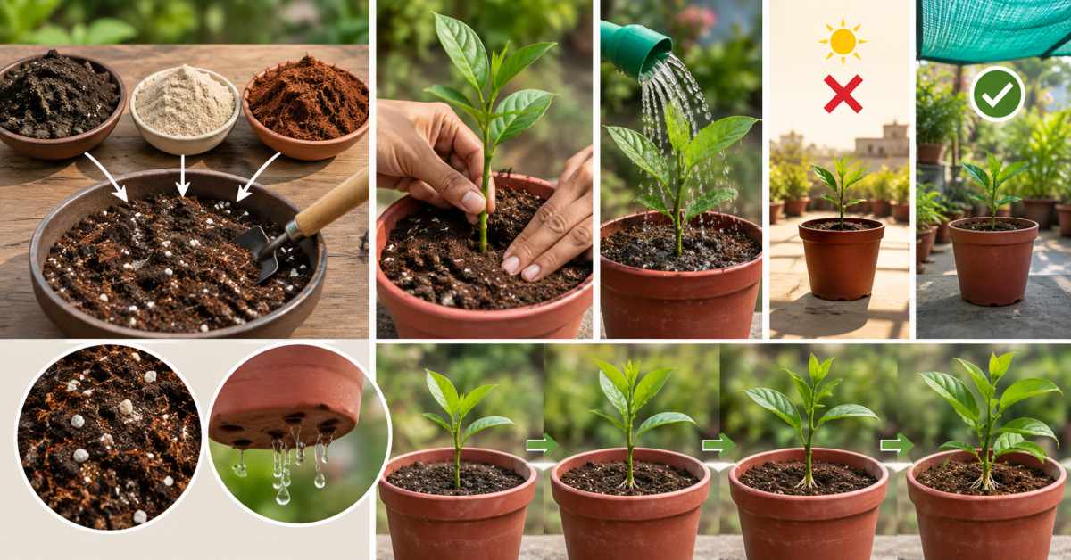 The cutting should be planted in a suitable soil mixture.