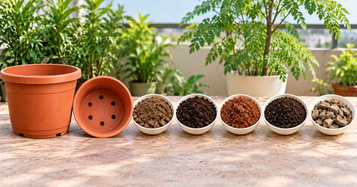 The pot and soil mixture...