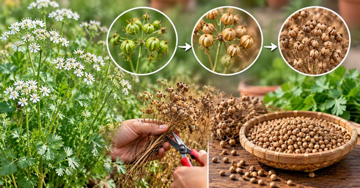 When do coriander seeds become ready for harvesting