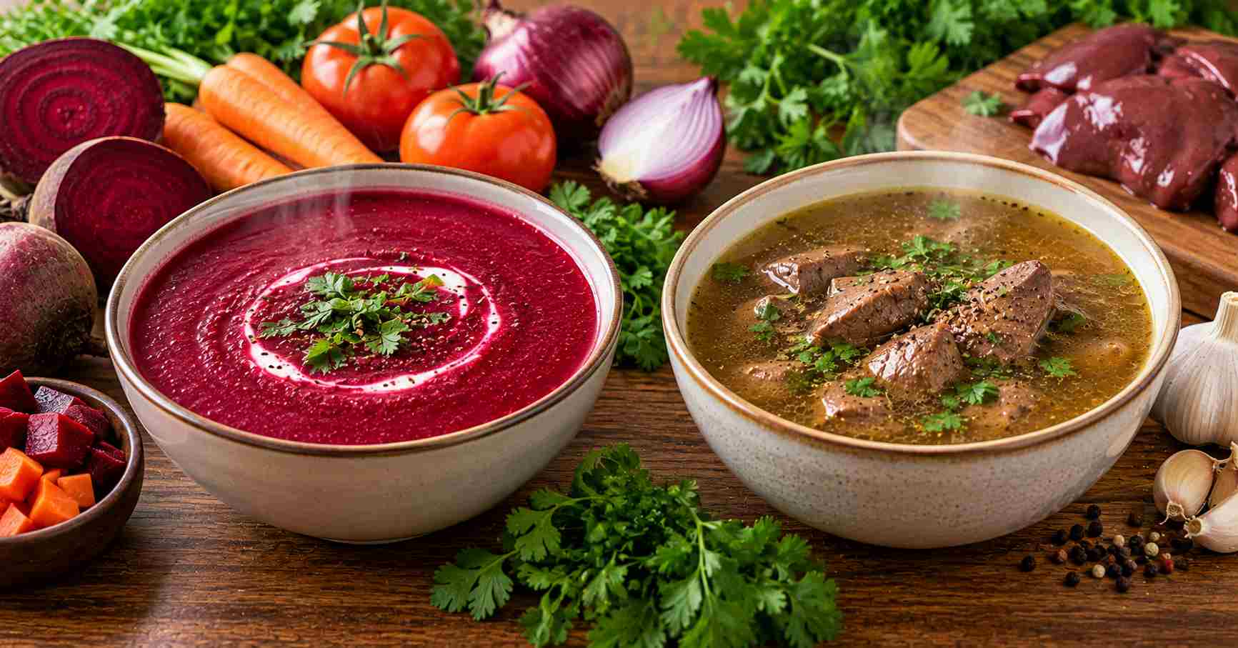 Beetroot and Chicken Liver Soups