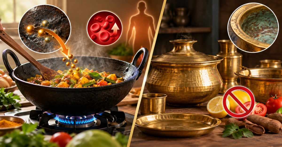 Benefits of iron skillets... precautions for using brass vessels!