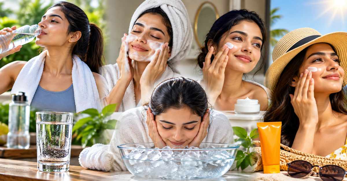 Glowing skin through hydration and skincare.