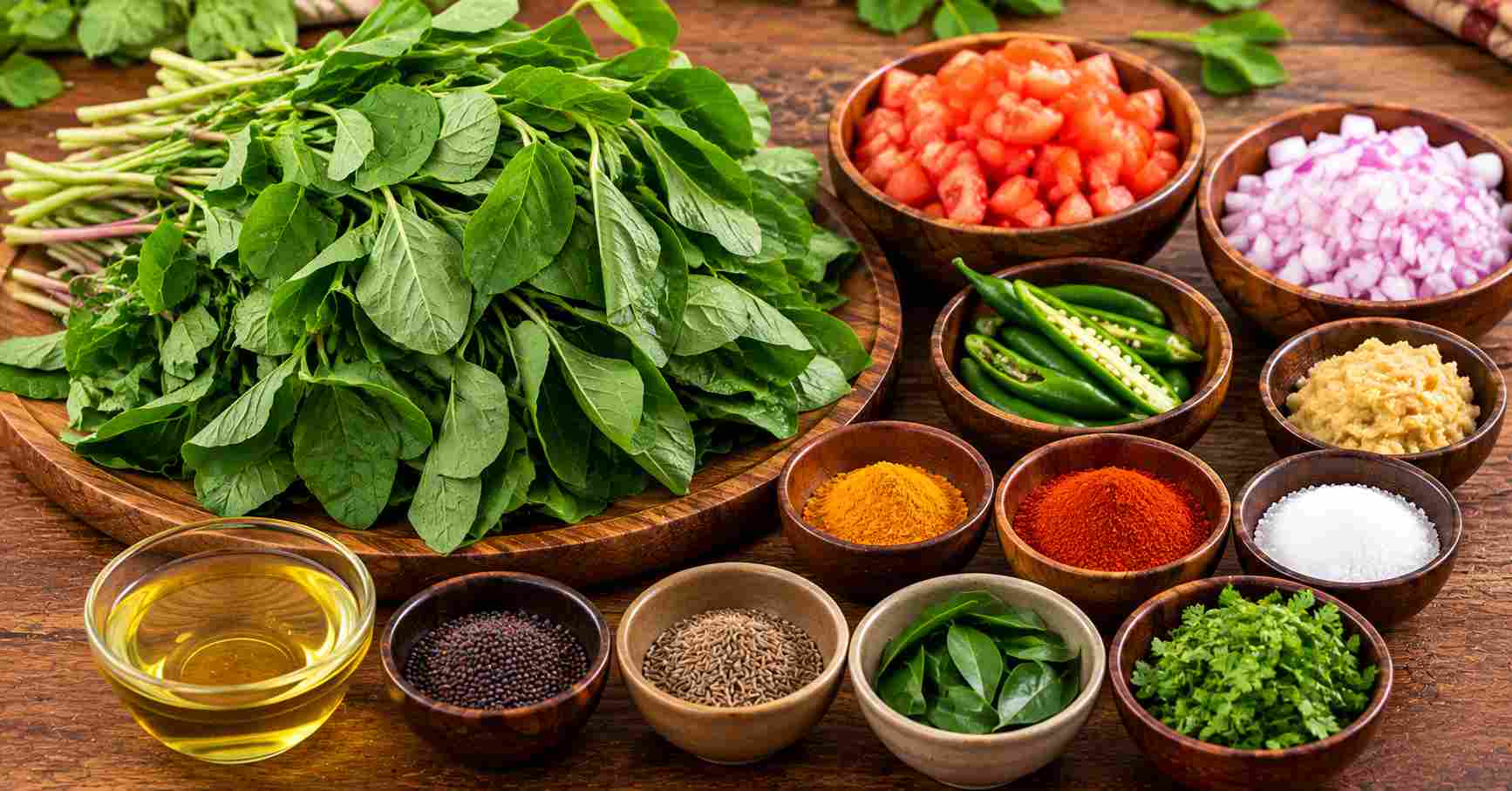 Ingredients for Amaranth Tomato Curry