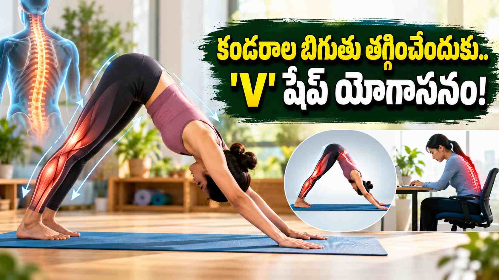 తలకిందుల ‘V’ ఆకారంలో యోగా.. కండరాల సౌలభ్యానికి అధోముఖ శ్వానాసనం! Inverted V Shape Yoga Adho Mukha Svanasana For Muscle Flexibility