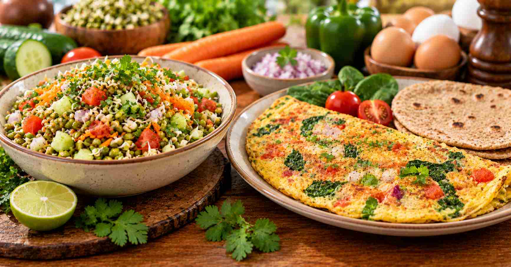 Moong Salad & Vegetable Omelette