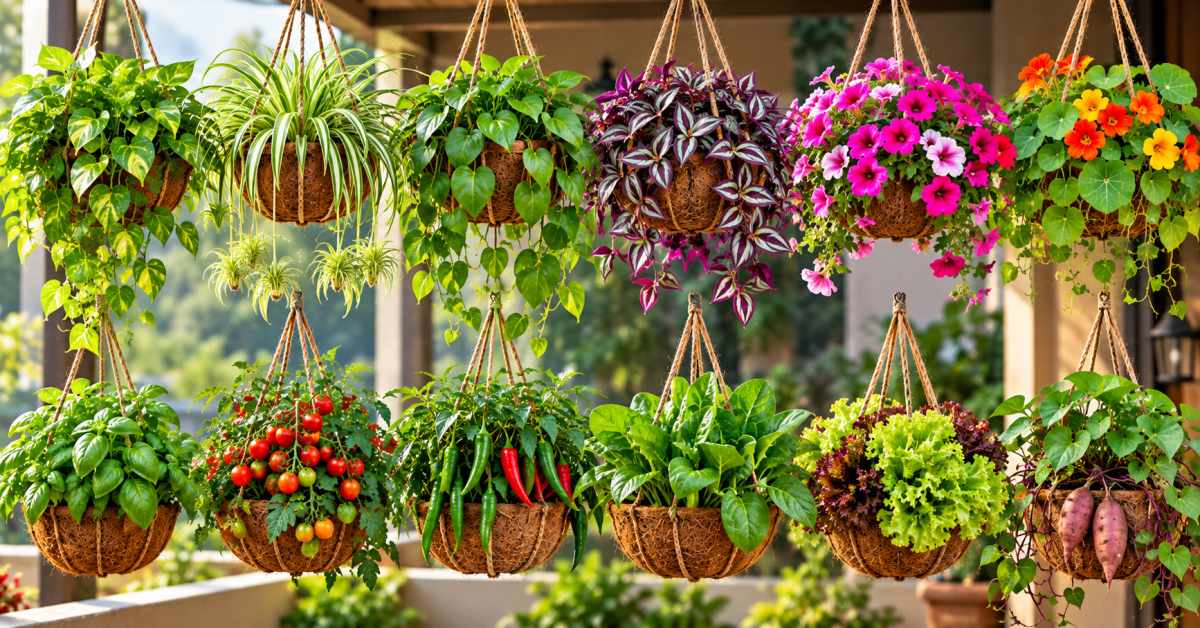 Plants suitable for growing in a hanging garden 