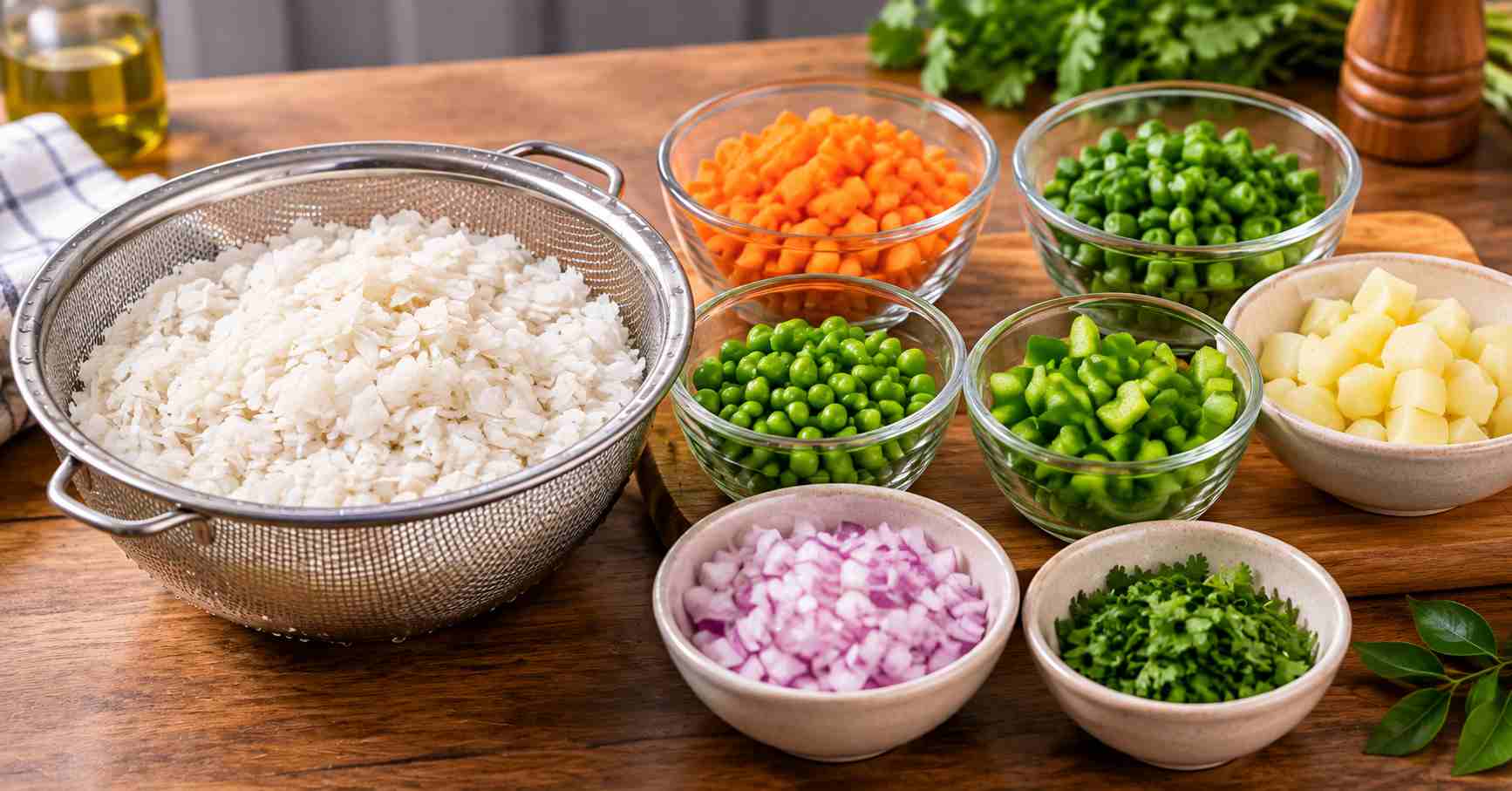 Preparing Poha & Vegetables