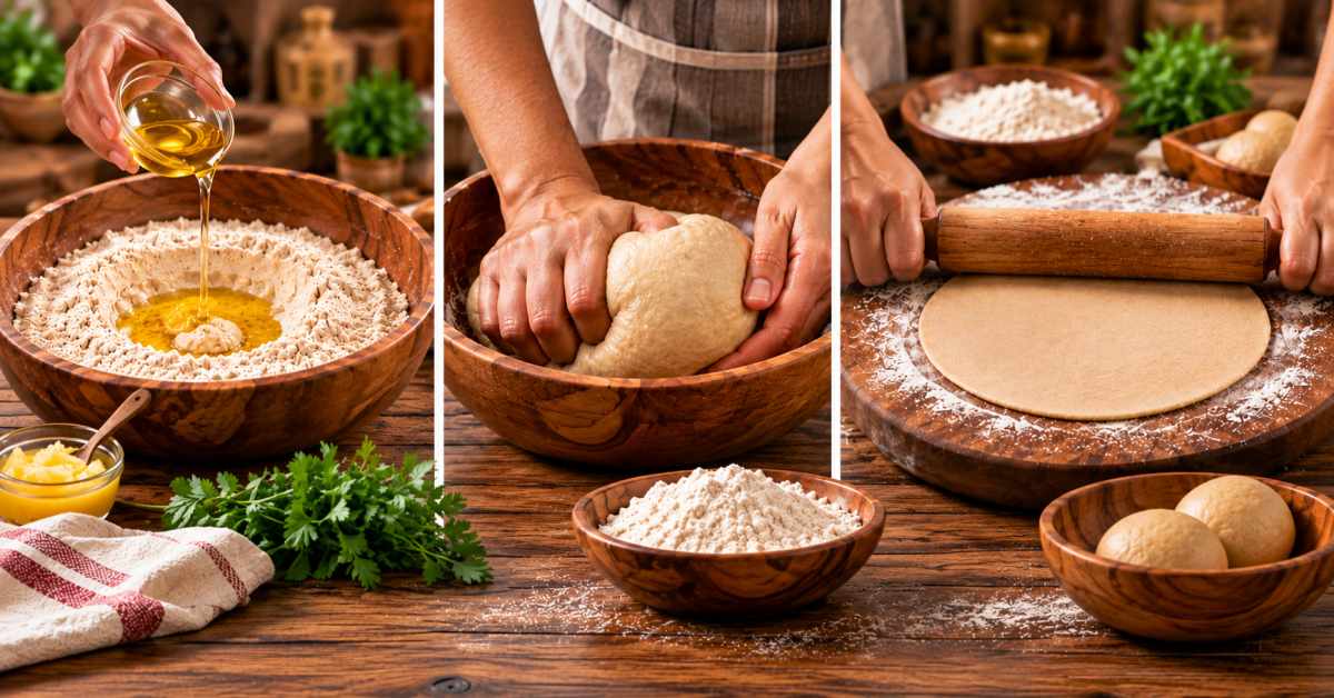 Soften the dough with oil or ghee.