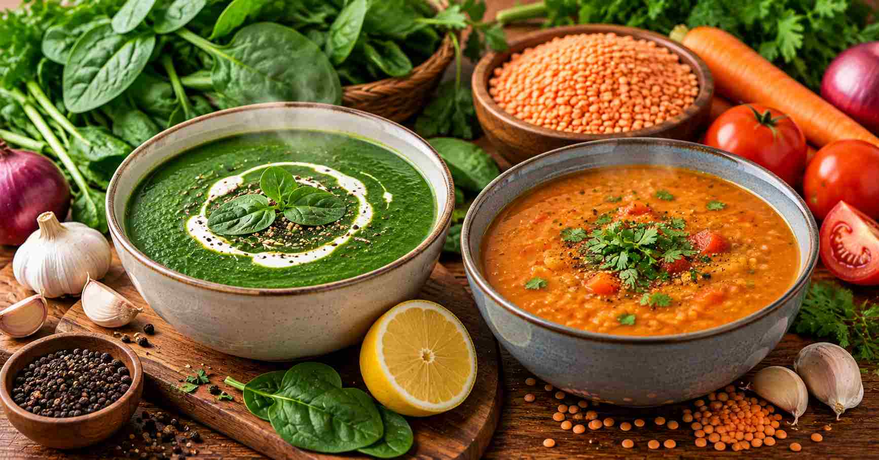 Spinach and Masoor Dal Soups
