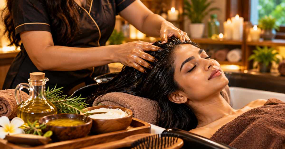 Warm oil massage, deep conditioning