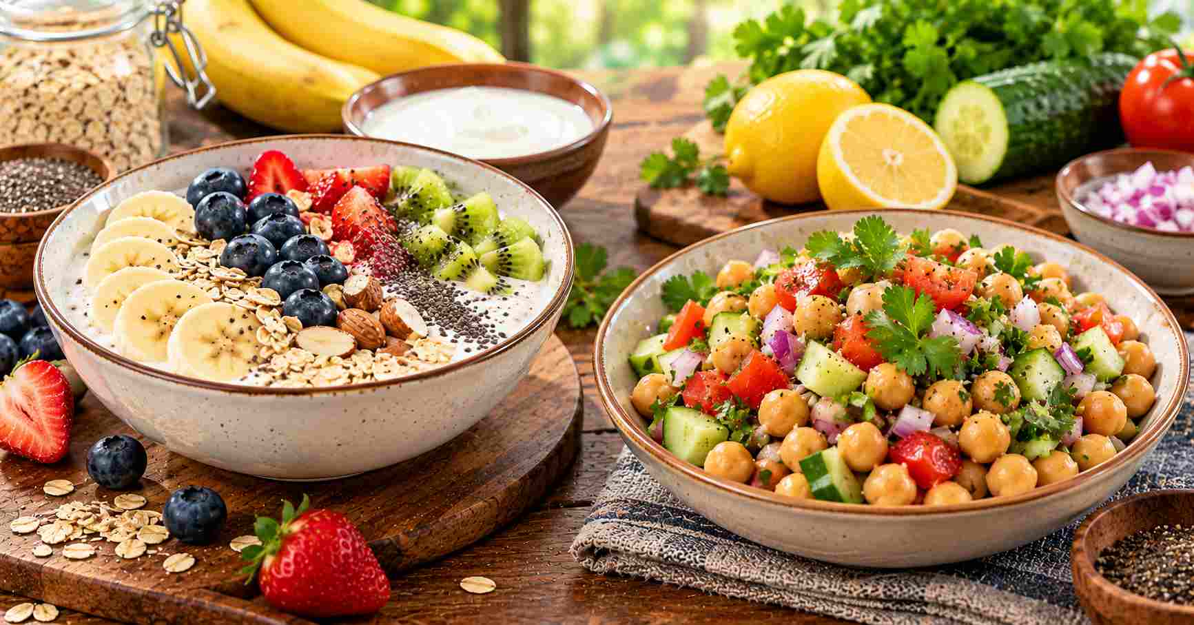 Yogurt Oats Bowl & Chickpea Salad